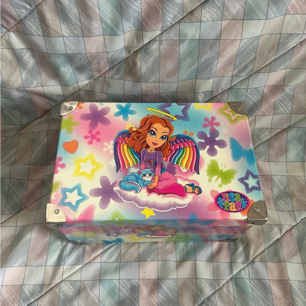 Lisa Frank Angel Girl and Blue Cat Stationary Box with Metal Handles